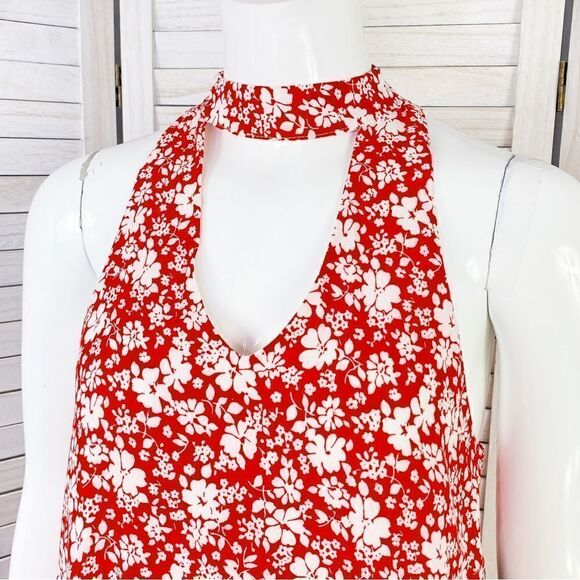 Lulus Lean Close Floral Mini Dress Red White XS Halter Neck Swing Sleeveless New - Picture 6 of 13